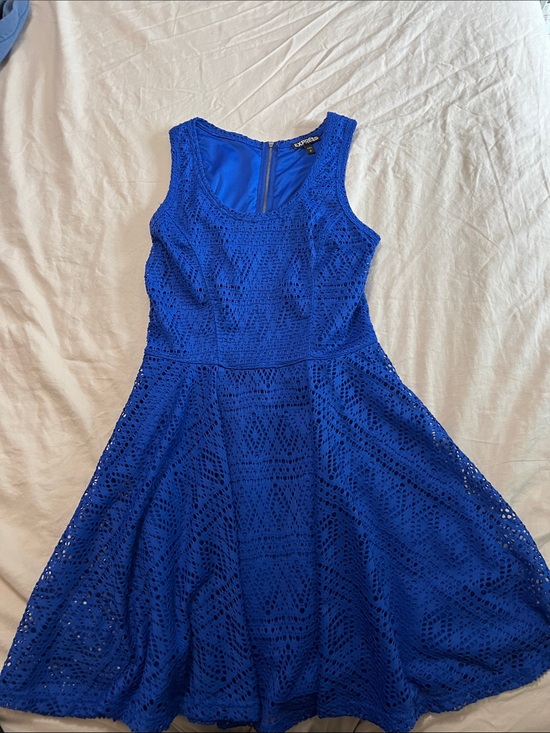 Express Dresses & Skirts - Express Cobalt Blue Crochet Fit & Flare Mini Dress